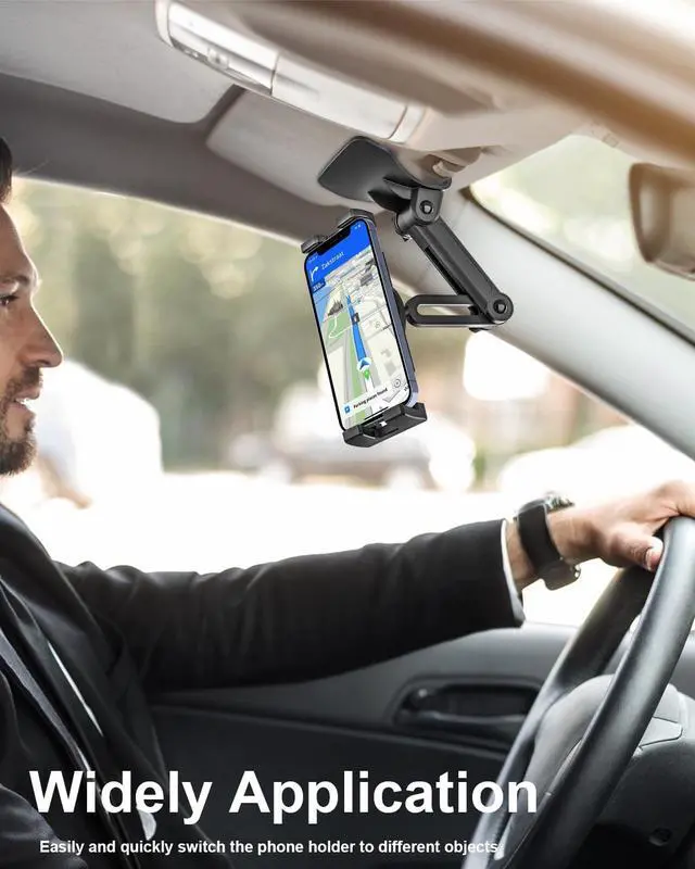 Alt view image 5 of 7 - Dashboard Clip Car Phone Mount Car Sun Visor & Rearview Mirror Clamp Cellphone Holder with Adjustable Arm for iPhone 16 Pro Max 15 14 13 12 11 XS XR X 8 Plus Galaxy S24 Android and All Smartphones
