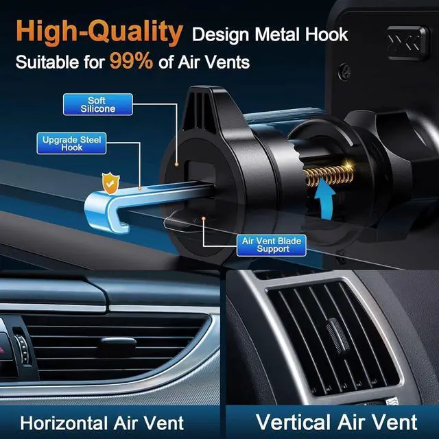 Alt view image 2 of 7 - Car Phone Holder Vent [Thick Cases Friendly] Phone Mount for Car Air Vent 360° Rotate Hands Free Cell Phone Holder for Car Automobile Cradle for All iPhone Android Smartphone