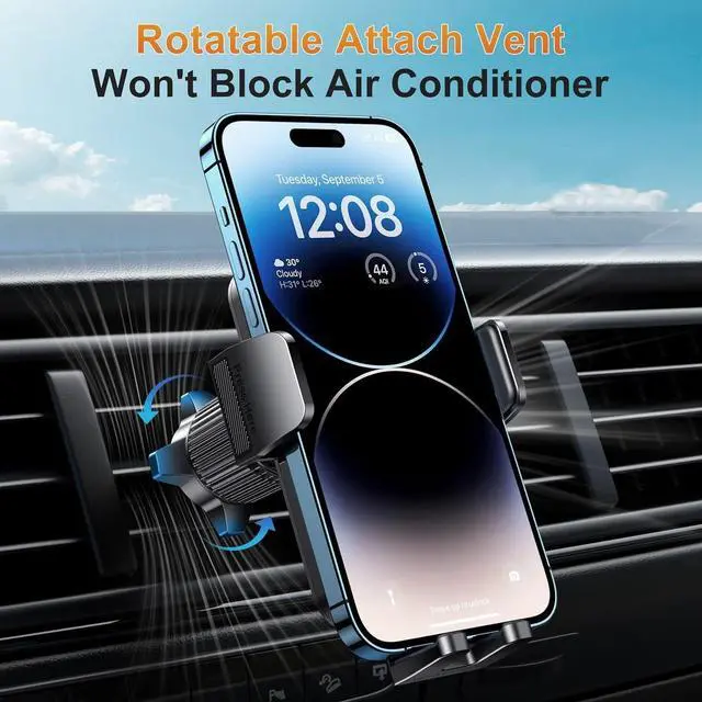 Alt view image 3 of 7 - Car Phone Holder Vent [Thick Cases Friendly] Phone Mount for Car Air Vent 360° Rotate Hands Free Cell Phone Holder for Car Automobile Cradle for All iPhone Android Smartphone