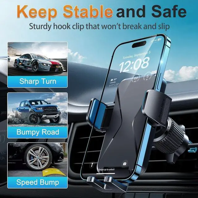 Alt view image 4 of 7 - Car Phone Holder Vent [Thick Cases Friendly] Phone Mount for Car Air Vent 360° Rotate Hands Free Cell Phone Holder for Car Automobile Cradle for All iPhone Android Smartphone