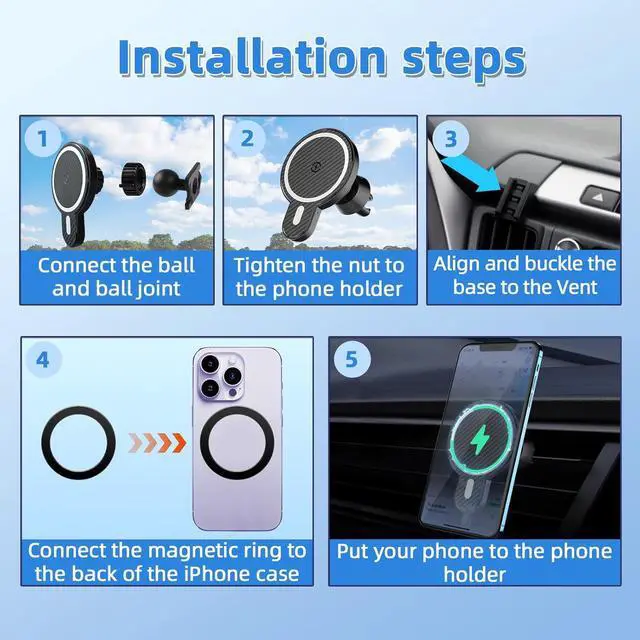 Alt view image 6 of 7 - Car Phone Mount for Toyota RAV4 2013-2015 2016 2017 2018 Accessories Custom Air Vent Phone Holder Magnetic 15W Fast Wireless Charger Hands Free 360° Rotation Cell Phone Automobile Cradles