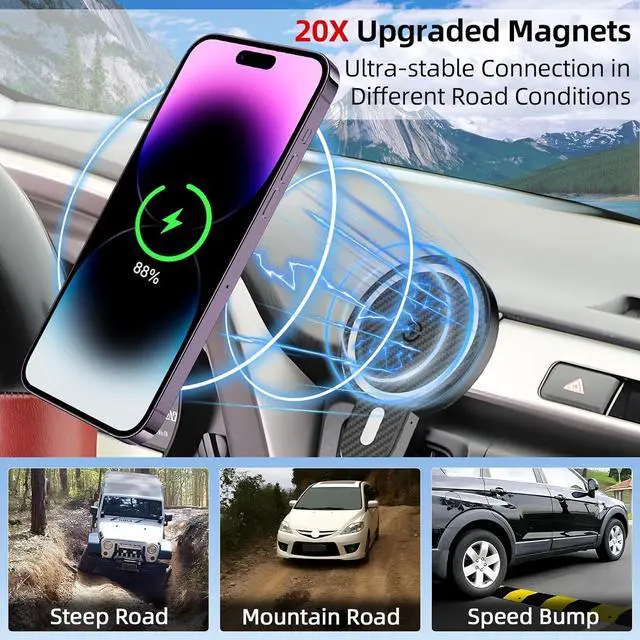 Alt view image 7 of 7 - Car Phone Mount for Toyota RAV4 2013-2015 2016 2017 2018 Accessories Custom Air Vent Phone Holder Magnetic 15W Fast Wireless Charger Hands Free 360° Rotation Cell Phone Automobile Cradles