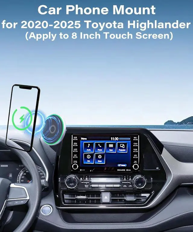 Alt view image 2 of 7 - Car Phone Mount for 2020-2025 Toyota Highlander Accessories Apply to 8 Inch Touch Screen 15W Fast Wireless Charger Screen Fixed Clip Cell Phone Automobile Cradles Hands-Free