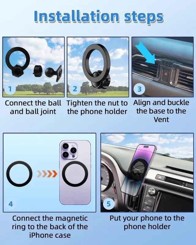 Alt view image 6 of 7 - Car Phone Mount for Mazda CX-5 CX5 2017 2018-2023 2024 2025 Accessories Custom Air Vent Car Phone Holder Compatible with Magsafe Magnetic Hands Free 360° Rotation Cell Phone Automobile Cradles