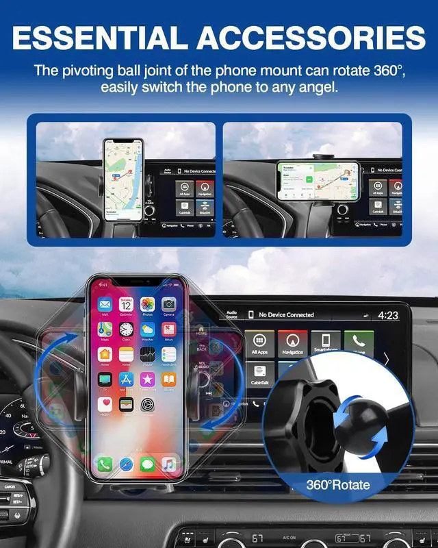 Alt view image 4 of 7 - Custom Fit for Car Phone Holder Honda Pilot 2023-2025 2026 Accessories Phone Mount 9-Inch Screen Cell Phone Automobile Cradles Hands-Free 360 Degree Rotation