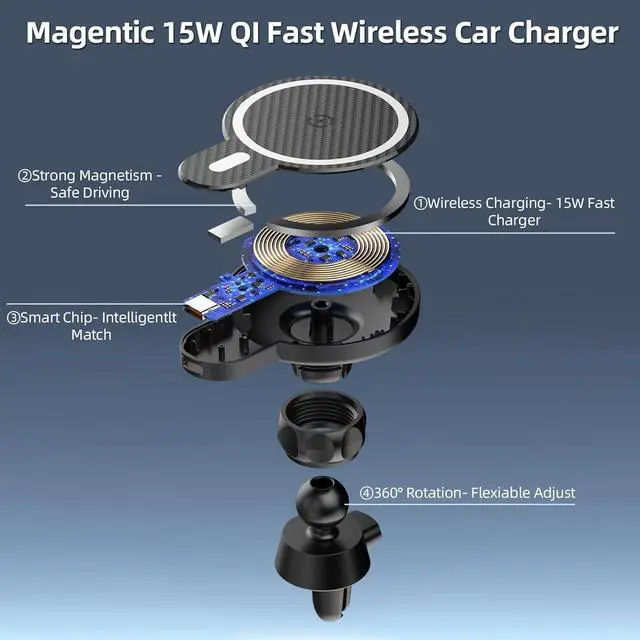 Alt view image 4 of 7 - Car Phone Mount for Toyota RAV4 2013-2015 2016 2017 2018 Accessories Custom Air Vent Phone Holder Magnetic 15W Fast Wireless Charger Hands Free 360° Rotation Cell Phone Automobile Cradles