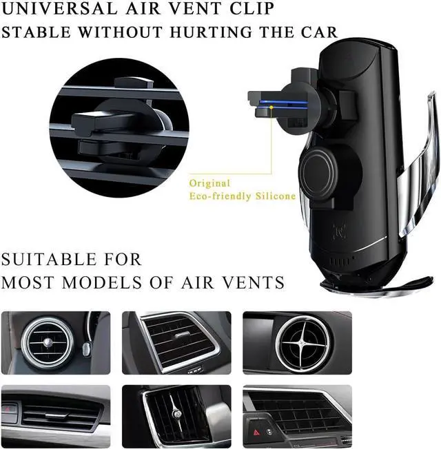 Alt view image 2 of 6 - Wireless Car Charger Mount 15W Automotive Electric Wireless Charger Holder Car Air Vent Mount Bracket Fast Charging for Most Smartphone Universal Car Accessories (Silver)