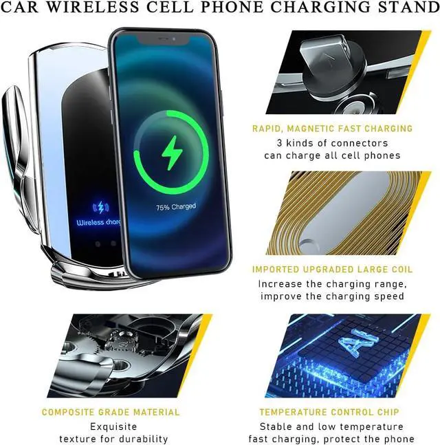 Alt view image 3 of 6 - Wireless Car Charger Mount 15W Automotive Electric Wireless Charger Holder Car Air Vent Mount Bracket Fast Charging for Most Smartphone Universal Car Accessories (Silver)