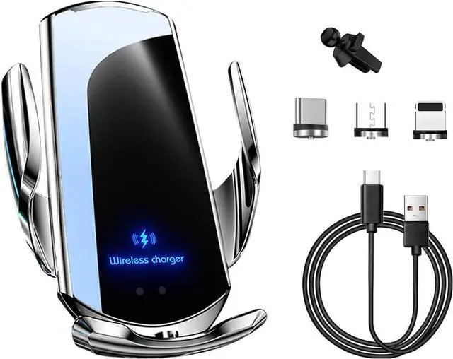 Main image of Wireless Car Charger Mount 15W Automotive Electric Wireless Charger Holder Car Air Vent Mount Bracket Fast Charging for Most Smartphone Universal Car Accessories (Silver)