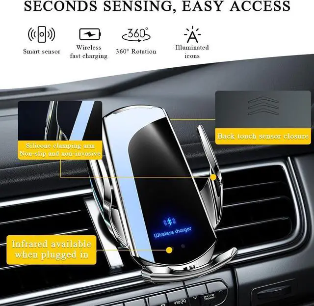 Alt view image 4 of 6 - Wireless Car Charger Mount 15W Automotive Electric Wireless Charger Holder Car Air Vent Mount Bracket Fast Charging for Most Smartphone Universal Car Accessories (Silver)