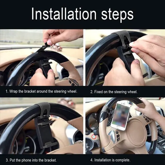 Alt view image 6 of 7 - Car Phone Holder - Adjustable Car Cradle Steering Wheel Phone Mount Universal Mobile Phone Mount Hands Free Automobile Cell Phone Holder for Most Steering Wheels (Black)