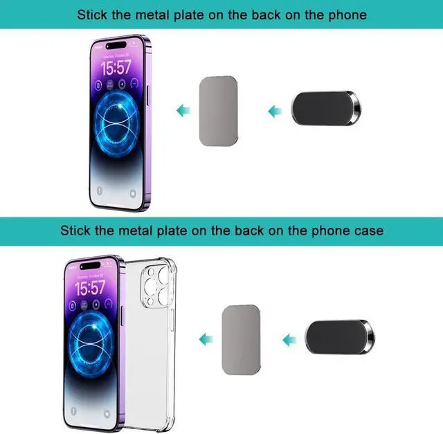 Alt view image 3 of 6 - 2PCS Magnetic Phone Car Mount with Metal Plates Car Phone Holder Universal Mobile Phone Automobile Cradles for Dashboard Air Vent Suitable for All Phones (Silver)
