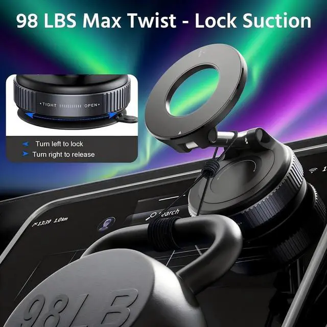 Alt view image 2 of 7 - Upgraded Car Phone Holder for Magsafe 360° Reinforced 98lbs Ultra Suction Cup Phone Mount for MagSafe Cell Phone Holders for Your Car/Gym/Mirror Mount for iPhone & Android Black