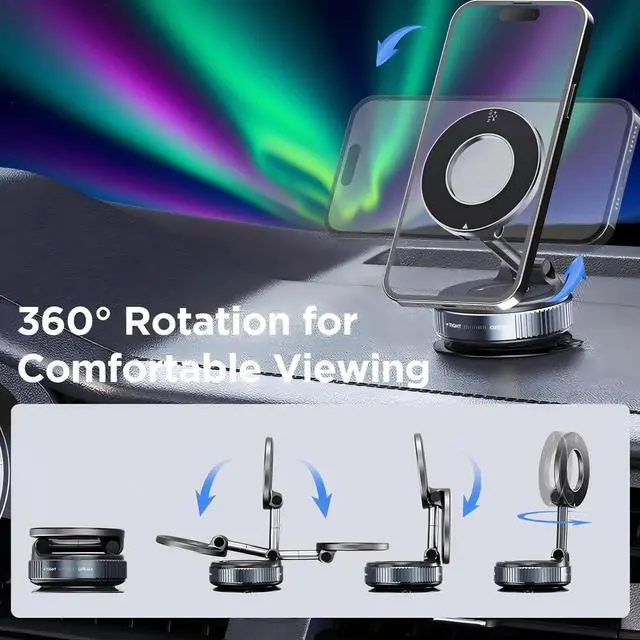 Alt view image 4 of 7 - Upgraded Car Phone Holder for Magsafe 360° Reinforced 98lbs Ultra Suction Cup Phone Mount for MagSafe Cell Phone Holders for Your Car/Gym/Mirror Mount for iPhone & Android Black