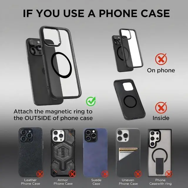 Alt view image 6 of 7 - Upgraded Car Phone Holder for Magsafe 360° Reinforced 98lbs Ultra Suction Cup Phone Mount for MagSafe Cell Phone Holders for Your Car/Gym/Mirror Mount for iPhone & Android Black