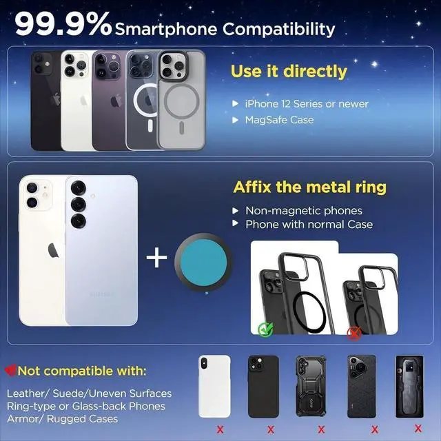 Alt view image 5 of 7 - Upgraded Car Phone Holder for Magsafe 360° Reinforced 98lbs Ultra Suction Cup Phone Mount for MagSafe Cell Phone Holders for Your Car/Gym/Mirror Mount for iPhone & Android Black