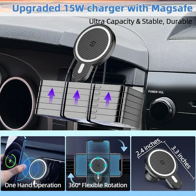 Alt view image 5 of 7 - Car Phone Mount for Toyota RAV4 2013-2015 2016 2017 2018 Accessories Custom Air Vent Phone Holder Magnetic 15W Fast Wireless Charger Hands Free 360° Rotation Cell Phone Automobile Cradles