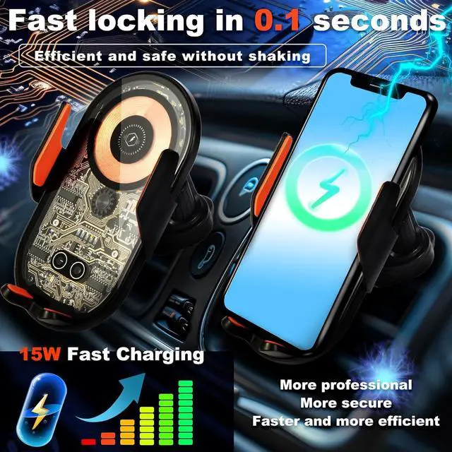 Alt view image 3 of 7 - Phone Holders for Your Car with Wireless Chargre - Metal Hook Clip Auto Clamp Air Vent Cell Phone Car Mount Hands Free Universal Automobile Cradle Fit for iPhone Android and All Smartphones