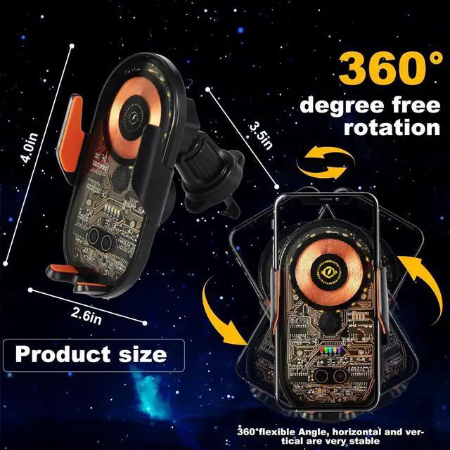 Alt view image 4 of 7 - Phone Holders for Your Car with Wireless Chargre - Metal Hook Clip Auto Clamp Air Vent Cell Phone Car Mount Hands Free Universal Automobile Cradle Fit for iPhone Android and All Smartphones