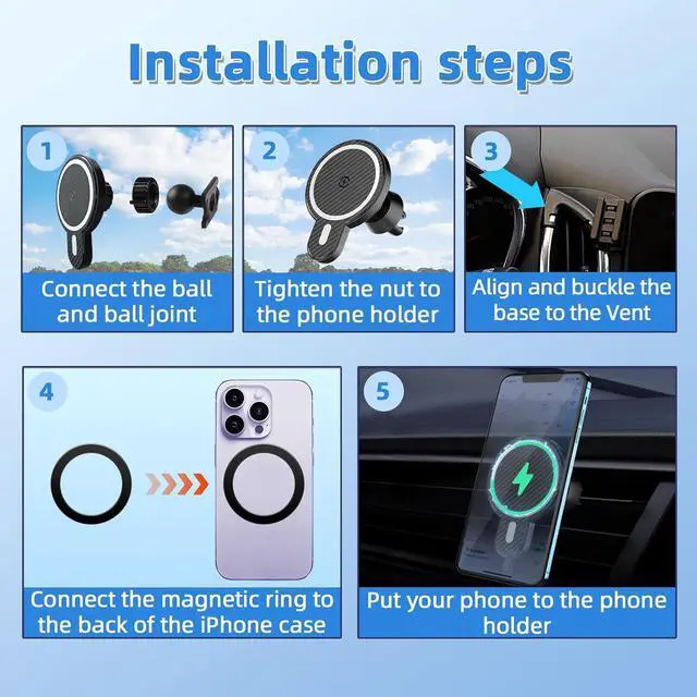 Alt view image 6 of 7 - Car Phone Mount for Chevrolet Equinox 2018 2019-2021 2022 2023 Accessories Chevy Car Phone Holder Magnetic 15W Fast Wireless Charger Air Vent 360° Rotation Cell Phone Automobile Cradles