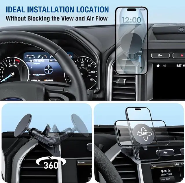 Alt view image 5 of 7 - CNC Vent Phone Holder Magnetic Air Vent Phone Holder Cradles Mount Compatible with F150 2015-2020 & Super Duty F250 F350 F450 2017-2021 Full Metal Bracket for Most CellPhones