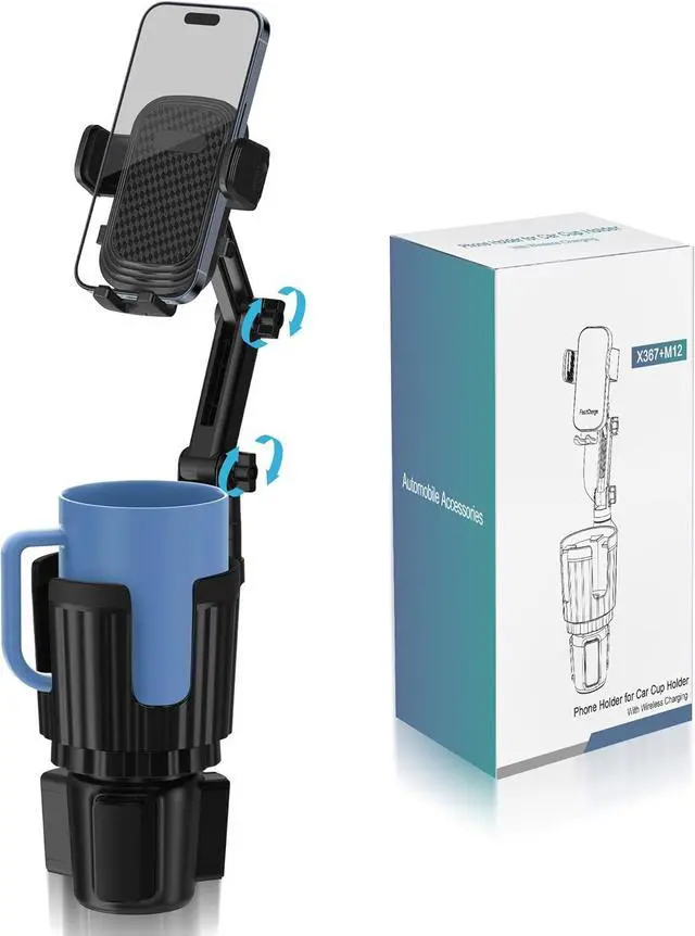 Main image of Phone Holders for Your Car Cupholder 2 in 1 Cell Phone Holder Mount with Cup Holder Expandable Base 360 Degree Rotating Neck Fits All 4-7 Smartphones and Most Bottles 1 Pack