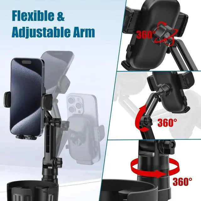 Alt view image 5 of 7 - Phone Holders for Your Car Cupholder 2 in 1 Cell Phone Holder Mount with Cup Holder Expandable Base 360 Degree Rotating Neck Fits All 4-7 Smartphones and Most Bottles 1 Pack