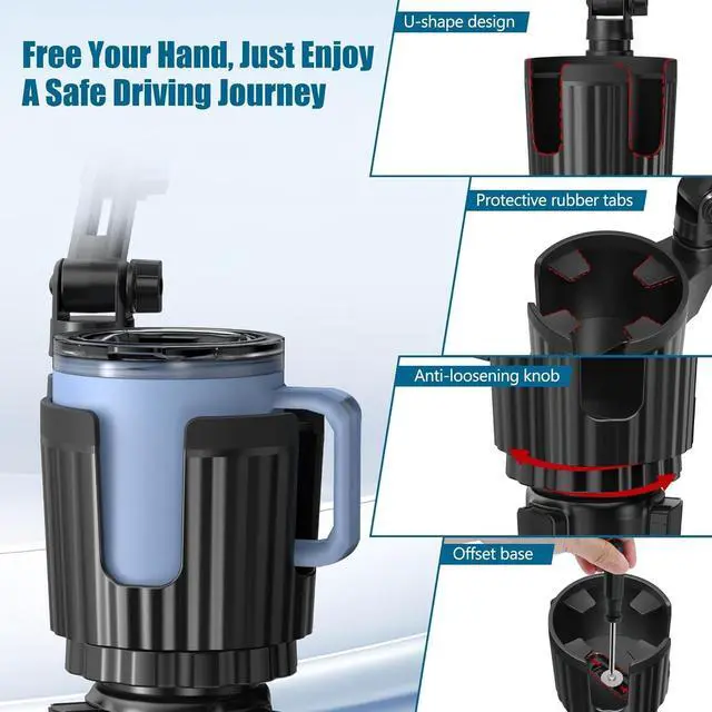 Alt view image 6 of 7 - Phone Holders for Your Car Cupholder 2 in 1 Cell Phone Holder Mount with Cup Holder Expandable Base 360 Degree Rotating Neck Fits All 4-7 Smartphones and Most Bottles 1 Pack