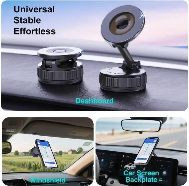 Alt view image 2 of 6 - l 360° Rotation Magnetic Phone Holder MagSafe Car Phone Mount 108lbs Nano Gel Vacuum Suction Cup Base 3000GF Magnet for iPhone 16/15 Pro Max & Android Stable On Dashboad&Windshield
