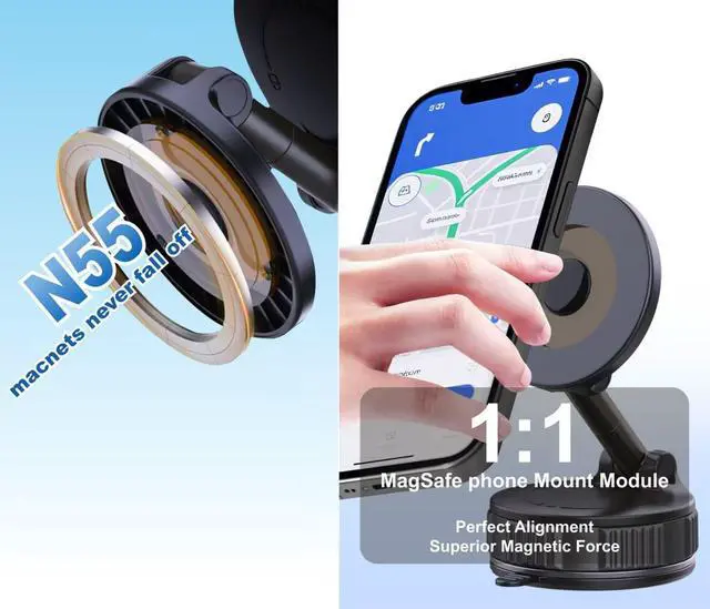 Alt view image 4 of 6 - l 360° Rotation Magnetic Phone Holder MagSafe Car Phone Mount 108lbs Nano Gel Vacuum Suction Cup Base 3000GF Magnet for iPhone 16/15 Pro Max & Android Stable On Dashboad&Windshield