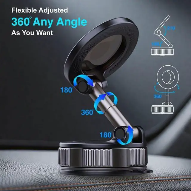 Alt view image 5 of 6 - l 360° Rotation Magnetic Phone Holder MagSafe Car Phone Mount 108lbs Nano Gel Vacuum Suction Cup Base 3000GF Magnet for iPhone 16/15 Pro Max & Android Stable On Dashboad&Windshield