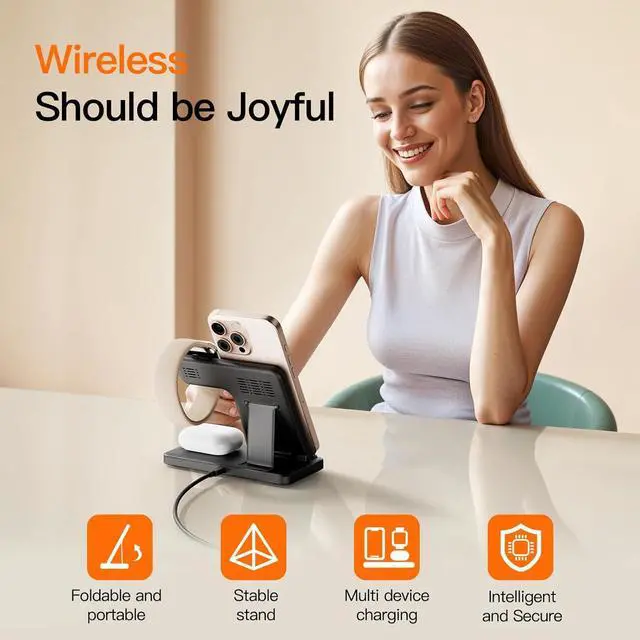 Alt view image 5 of 7 - 2025 3 in 1 Wireless Charger for iPhone 16 15 14 13 12 11 XR 8  Charging Station for  Watch 10/9/Ultra/8/7/SE/6/5/4 & AirPods Series Wireless Charging Station for Multiple Devices