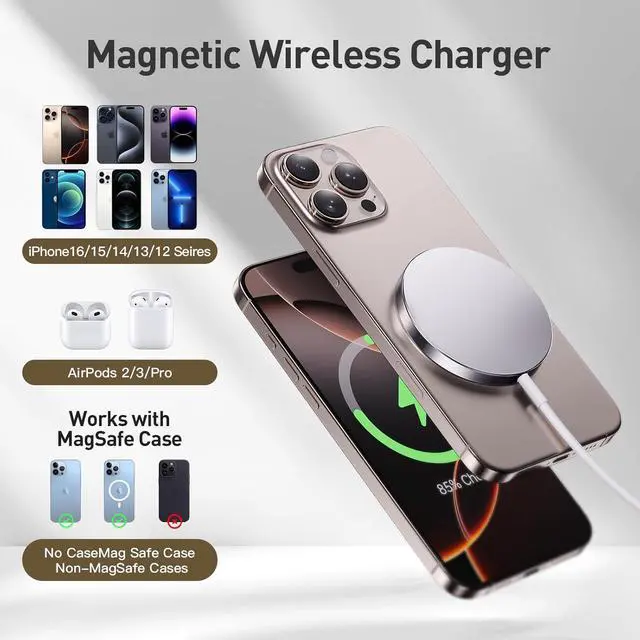 Alt view image 3 of 7 - 2025 Magnetic Wireless Charger Fast  Mag-Safe Charger for iPhone 16 Pro Max/16 Pro/15Pro Max/15 Plus/14/13/12/AirPods 3/2/Pro/Pro 2 Magnet Charging Pad Mag Safe Chargerwith Dual Charging Ports