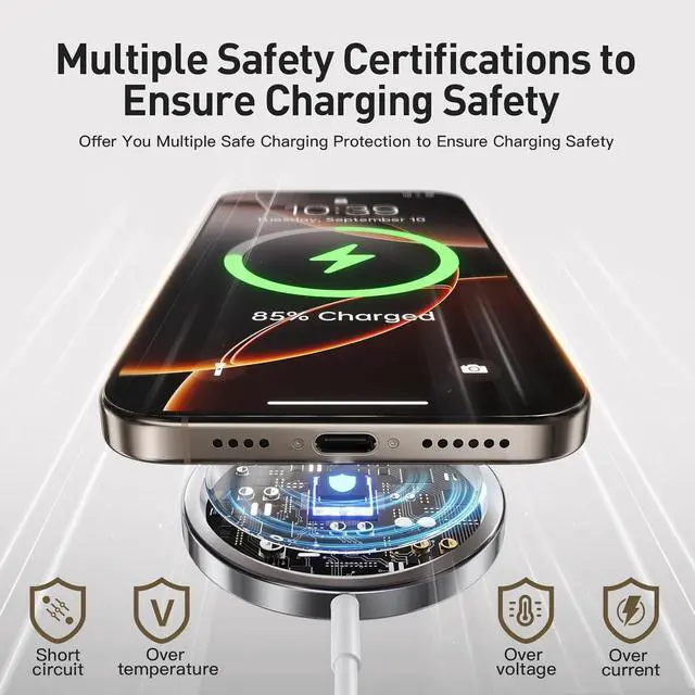 Alt view image 5 of 7 - 2025 Magnetic Wireless Charger Fast  Mag-Safe Charger for iPhone 16 Pro Max/16 Pro/15Pro Max/15 Plus/14/13/12/AirPods 3/2/Pro/Pro 2 Magnet Charging Pad Mag Safe Chargerwith Dual Charging Ports