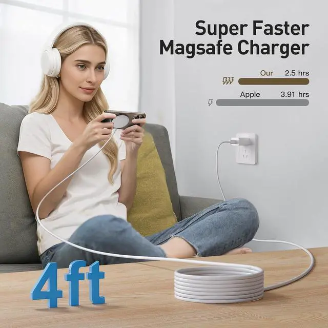 Alt view image 7 of 7 - 2025 Magnetic Wireless Charger Fast  Mag-Safe Charger for iPhone 16 Pro Max/16 Pro/15Pro Max/15 Plus/14/13/12/AirPods 3/2/Pro/Pro 2 Magnet Charging Pad Mag Safe Chargerwith Dual Charging Ports