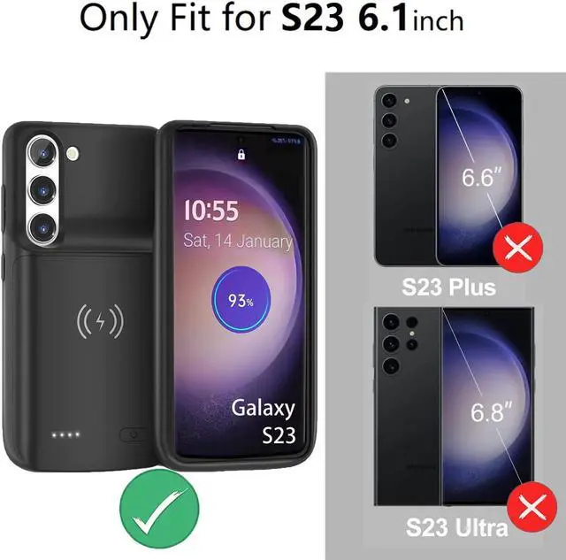 Alt view image 2 of 7 - Galaxy S23 Battery case (6.1 inch) Qi Wireless Charging Compatible 10000 mAh Extended Power Slim Protective Portable Charger Case Rechargeable for Phone Regular S23 5G - Black