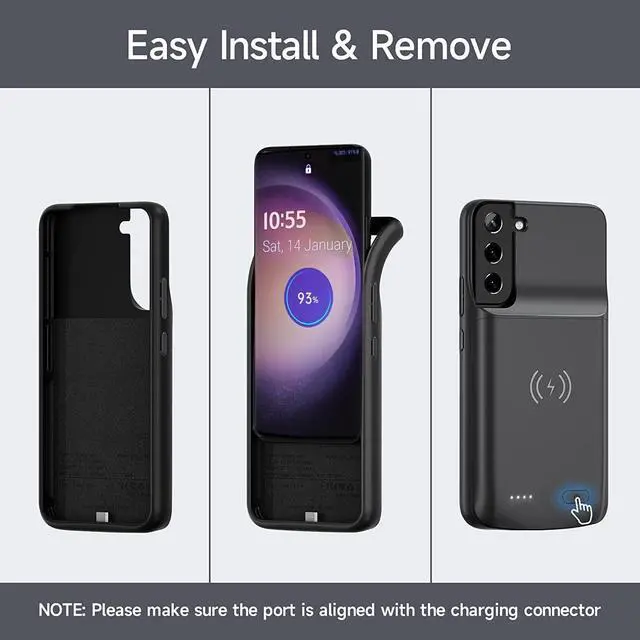 Alt view image 3 of 7 - Galaxy S23 Battery case (6.1 inch) Qi Wireless Charging Compatible 10000 mAh Extended Power Slim Protective Portable Charger Case Rechargeable for Phone Regular S23 5G - Black