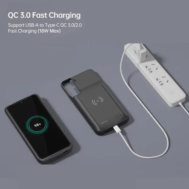 Alt view image 4 of 7 - Galaxy S23 Battery case (6.1 inch) Qi Wireless Charging Compatible 10000 mAh Extended Power Slim Protective Portable Charger Case Rechargeable for Phone Regular S23 5G - Black