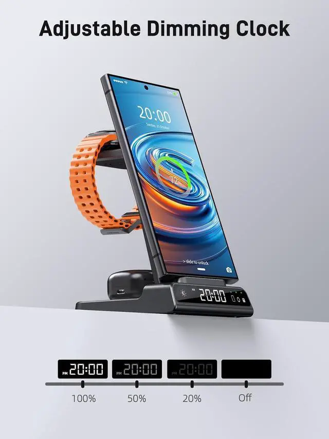 Alt view image 4 of 7 - Wireless Charger for  Charging Station 3 in 1 Android Phone Trio Multiple Devices Charger for  S23 Ultra/Galaxy S22 Ultra/S21/Z Flip 5/Fold 5/Buds Charger for Galaxy Watch 6/5 Pro/4/3