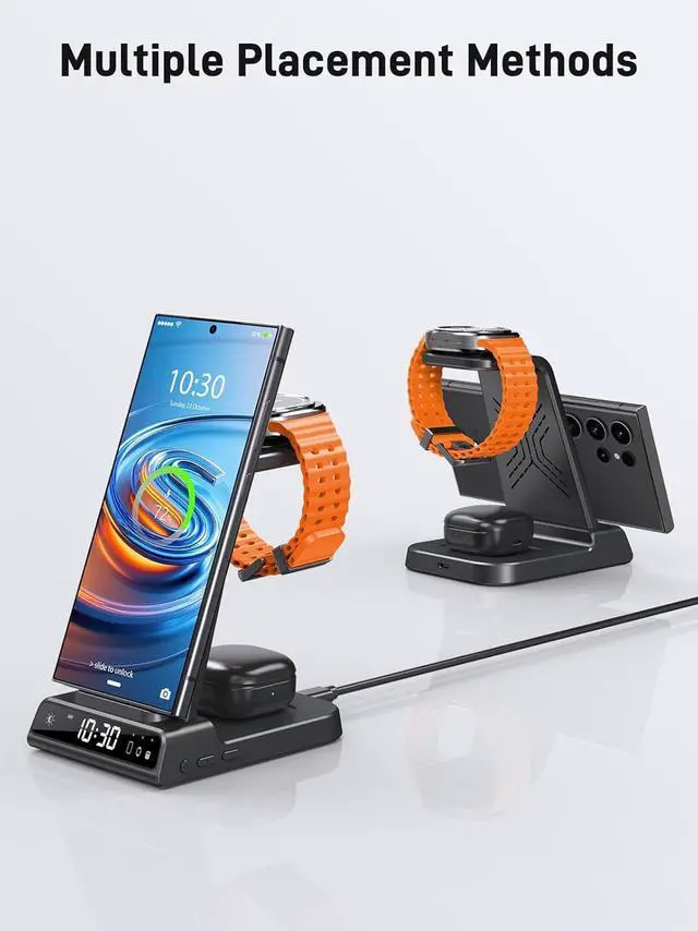 Alt view image 5 of 7 - Wireless Charger for  Charging Station 3 in 1 Android Phone Trio Multiple Devices Charger for  S23 Ultra/Galaxy S22 Ultra/S21/Z Flip 5/Fold 5/Buds Charger for Galaxy Watch 6/5 Pro/4/3
