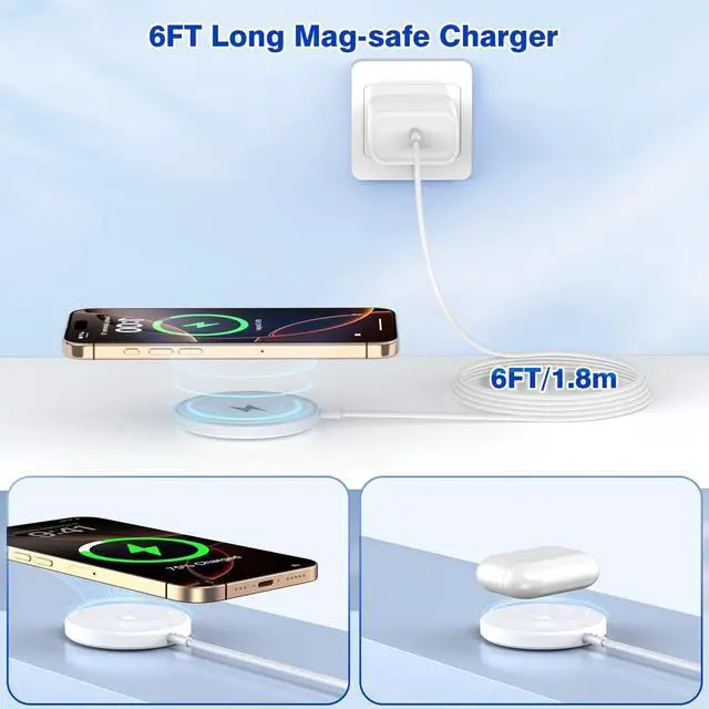 Alt view image 6 of 7 - Long 6FT Magnetic Wireless Charger Fast  iPhone MagSafe Charger Mag-Safe Quick  Wireless Charging Pad Magnet Charge Pad USB Type C Charge Block Adapter for iPhone 16/16Pro Max/15/14/13/12/11