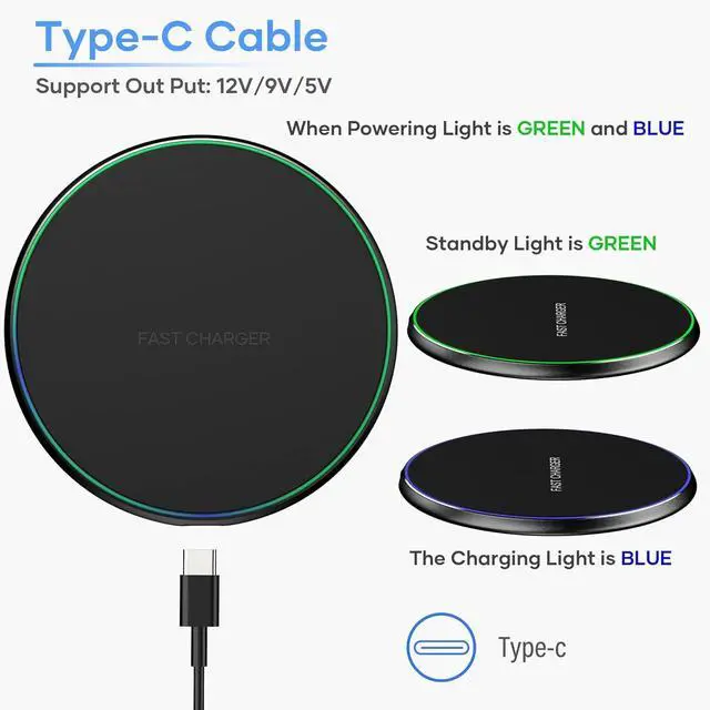 Alt view image 4 of 7 - Wireless Charger Wireless Charging Pad Compatible with iPhone 16 15 14 13 12 11 Pro Max/Mini/Plus/XR 15W Max Fast Wireless Charging Pad Mat for  Galaxy S23/S22/S21/S20/S10 /3/2