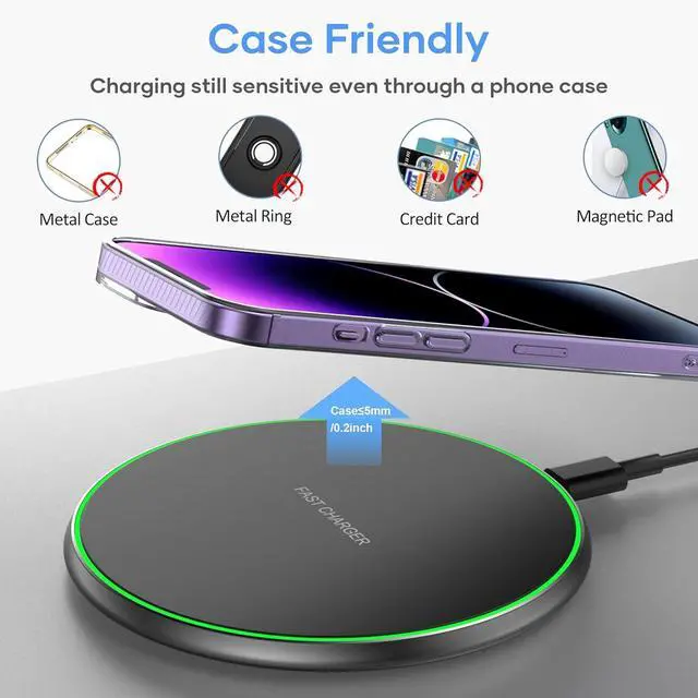 Alt view image 5 of 7 - Wireless Charger Wireless Charging Pad Compatible with iPhone 16 15 14 13 12 11 Pro Max/Mini/Plus/XR 15W Max Fast Wireless Charging Pad Mat for  Galaxy S23/S22/S21/S20/S10 /3/2