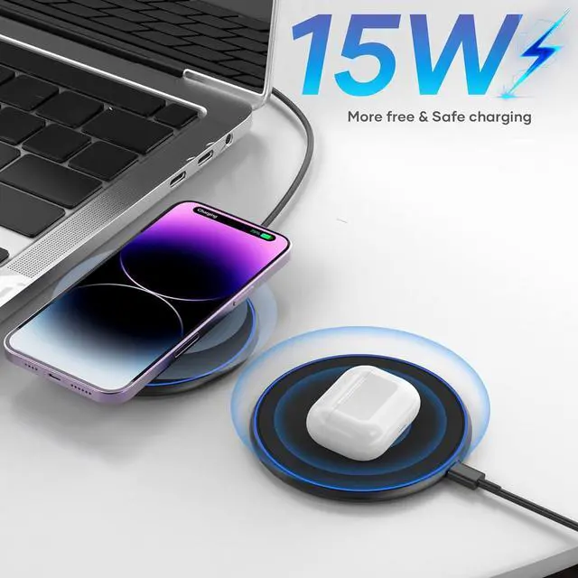 Alt view image 6 of 7 - Wireless Charger Wireless Charging Pad Compatible with iPhone 16 15 14 13 12 11 Pro Max/Mini/Plus/XR 15W Max Fast Wireless Charging Pad Mat for  Galaxy S23/S22/S21/S20/S10 /3/2