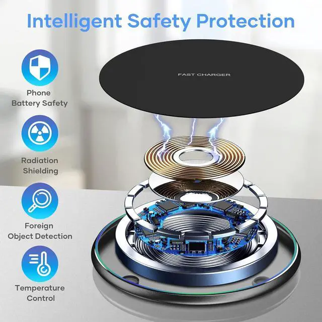 Alt view image 7 of 7 - Wireless Charger Wireless Charging Pad Compatible with iPhone 16 15 14 13 12 11 Pro Max/Mini/Plus/XR 15W Max Fast Wireless Charging Pad Mat for  Galaxy S23/S22/S21/S20/S10 /3/2