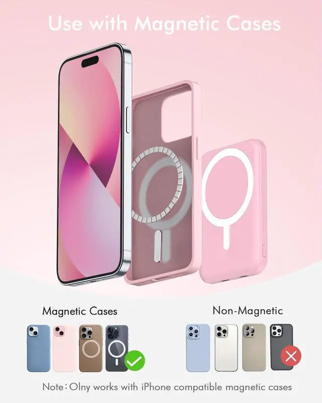 Alt view image 2 of 7 - for Magsafe Battery Pack 5000mAh Magnetic Power Bank with Type-C Cable 20W PD Fast Charging Lighting Input Wireless Portable Charger for iPhone 16/15/14/13/12/ All Series-Pink
