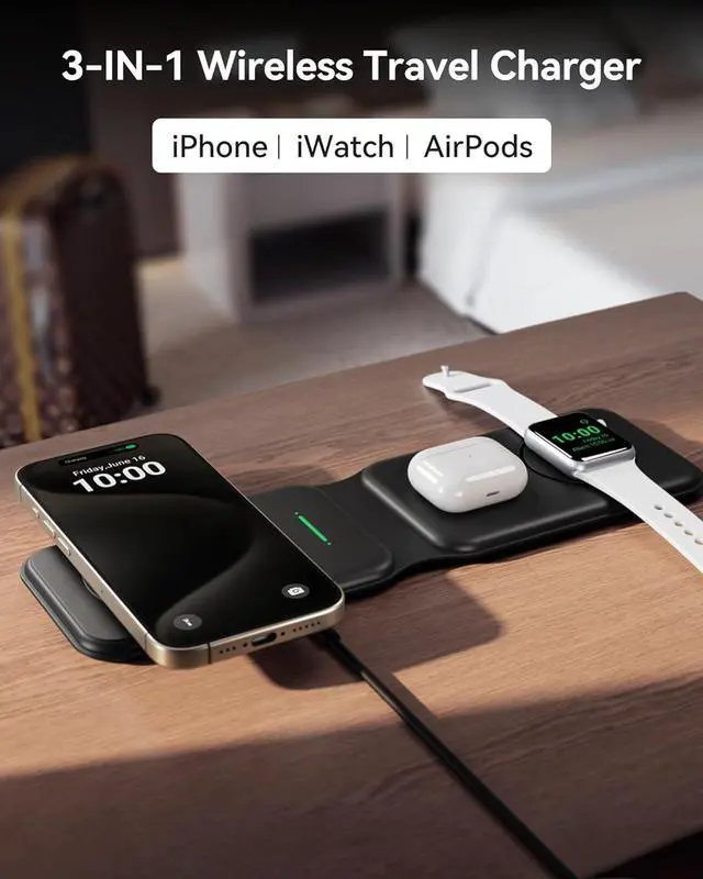 Alt view image 2 of 7 - 3 in 1 Charging Station Multiple Devices for  15W Magnetic Foldable Travel Wireless Charger for iPhone 16 pro max 15 14 13 12 Series iWatch 10 9 8 SE/Ultra Series AirPods 4 3 2 pro
