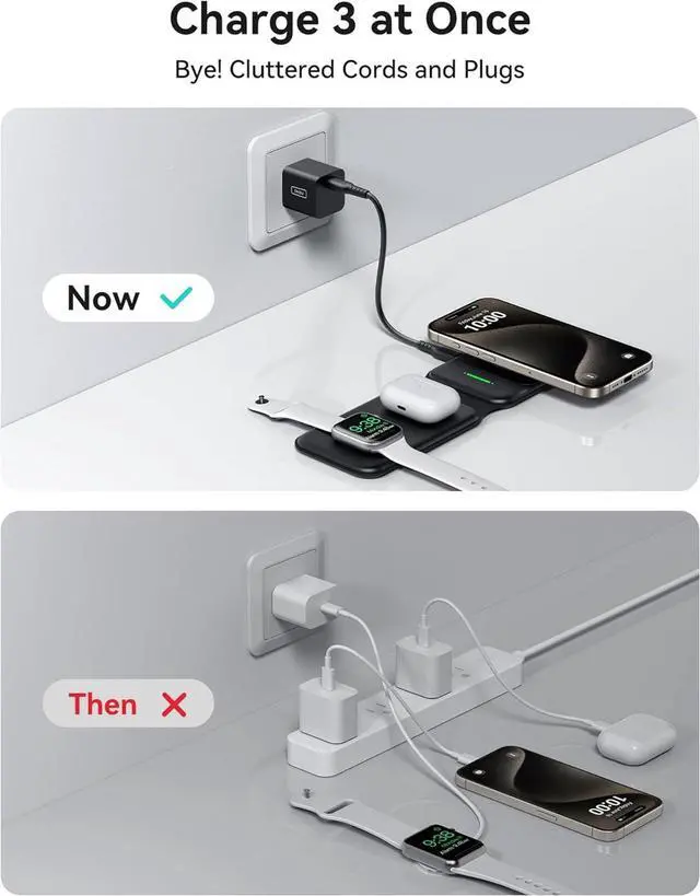 Alt view image 3 of 7 - 3 in 1 Charging Station Multiple Devices for  15W Magnetic Foldable Travel Wireless Charger for iPhone 16 pro max 15 14 13 12 Series iWatch 10 9 8 SE/Ultra Series AirPods 4 3 2 pro