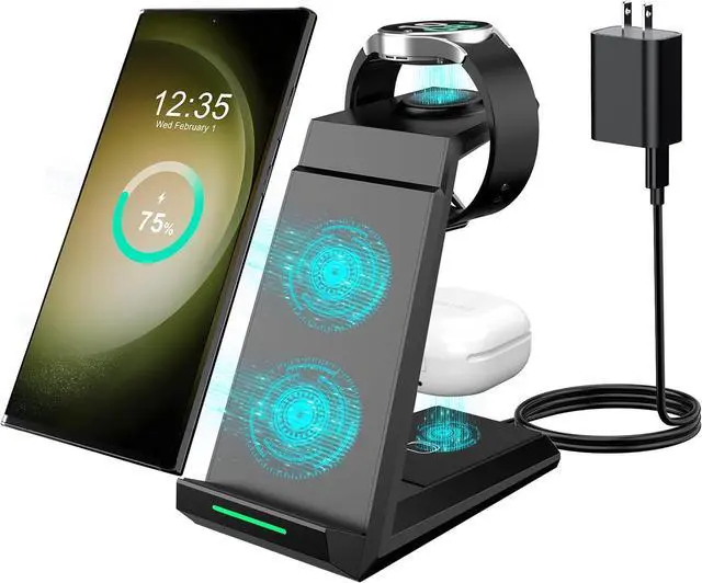 Main image of Wireless Charger for  3 in 1 Charging Station for Multi Devices Fast Charger Stand Dock for Galaxy S25 S24 S23 S22 S21 Galaxy Watch 7/6/5/4/3/Pro Galaxy Buds(with 5ft Cable & Adapter)