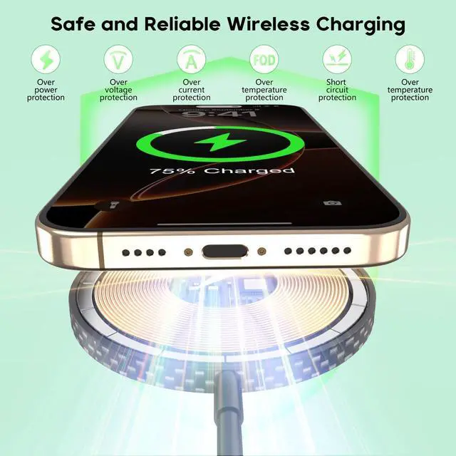 Alt view image 5 of 7 - Wireless Charger for iPhone 16 15 Magnetic Wireless Charger Black 6Foot  Fast Mag-Safe Charging Pad with USB C Charging Block for iPhone 16/16Pro/16ProMax/15/15Pro/14/13/12/Plus AirPods 3/2/Pro 2